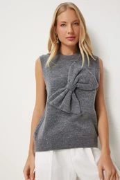 Happiness stanbul Women's Anthracite Bow Knit Sweater