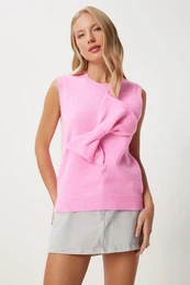 Happiness stanbul Women's Pink Bow Knit Sweater