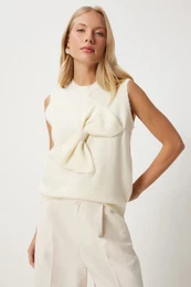 Happiness stanbul Women's Cream Bow Knit Sweater