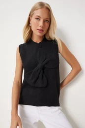Happiness stanbul Women's Black Bow Knit Sweater