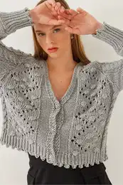Women's V-Neck Pompom Three-Button Knitted Cardigan
