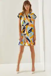 Women's Polo Collar Patterned Summer Dress Dress