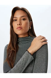 Metallic T-Shirt Stand Collar Long Sleeve Slim Fit