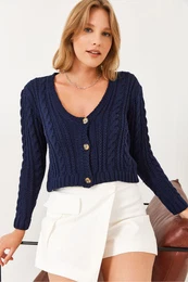 Women's V-Neck Hair Braided Knitwear Cardigan