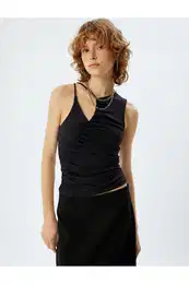 Sleeveless Top Draped Window Detail Slim Fit