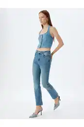 Kt - Spanish Leg Denim Trousers Buttoned Cotton - Flare Jeans