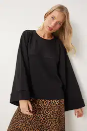 Happiness stanbul Women's Black Wide Sleeve Oversize Knitted Sweatshirt