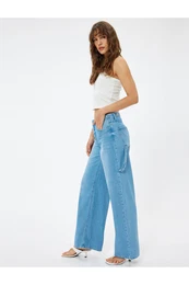 Low Waist Denim Trousers with Pocket Detail - Loose Straight Fit Jeans