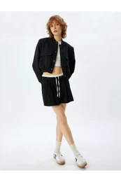 Mini Shorts Skirt Double Waist Detail Laced Crepe Comfortable Pattern