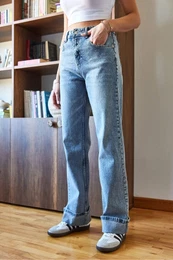 Women's Palazzo Cuffed Denim Trousers 5225