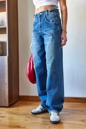 Women's Tasseled Side Buckle Denim Trousers 5179