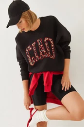 Women's Triple Thread Raised Leopard Patterned Sweatshirt 6429