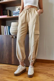Women's Cargo Pocket Trousers with Elastic Waist 36314