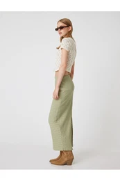 Midi Pencil Skirt High Waist Slit Detail Textured