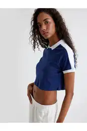 Polo Crop T-Shirt Short Sleeve Color Block