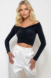 Trend Alaat Stili Women's Khaki Kiss Collar Draped Front Sandy Blouse