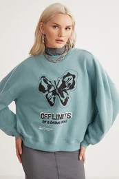 Racquet Women's Polar Fleece Soft Crew Neck Piping and Piece Printed Relaxed Green Sweatshirt