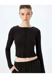 Viscose Stitch Detailed Long Sleeve Crew Neck T-Shirt