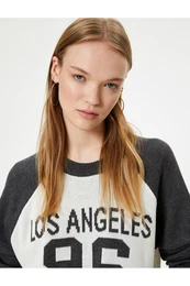 Crew Neck Sweater College Patterned Crew Neck Raglan Sleeve