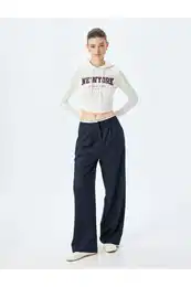 Long Sleeve Slim Fit Ribbed Printed Hooded Crop T-Shirt