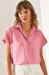 Women's Low Shoulder Fold Sleeve Detailed Slim Blouse