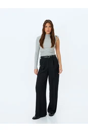 Slim Fit Asymmetrical Neck Long Single Sleeve Ribbed T-Shirt