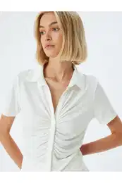 Draped Short Sleeve Blouse Shirt Collar Button Down
