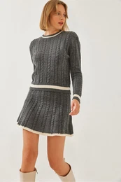 Women's Hair Braided Skirt Bottom Top Knitwear Set