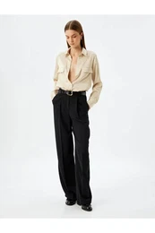 Long Sleeve Flap Pocket Detailed Satin Shirt