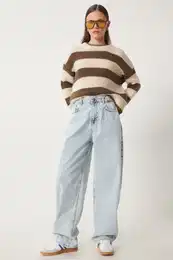 Happiness stanbul Women's Ice Blue High Waist Baggy Jeans