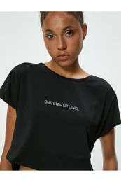Slogan Printed Crew Neck Crop T-Shirt