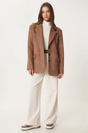Happiness stanbul Women's Mink Premium Suede Blazer Jacket