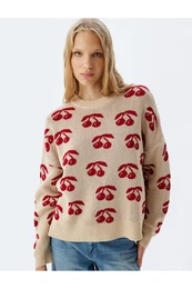 Oversize Sweater Cherry Patterned Crew Neck Long Sleeve