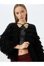X Inji - Crop Tassel Textured Button Detailed Cardigan