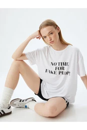 Sports T-Shirt Oversize Crew Neck Slogan Printed Short Sleeve