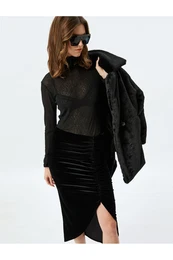 Midi Asymmetrical Draped Velvet Skirt