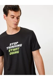Slogan Printed Crew Neck Short Sleeve Sports T-Shirt