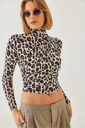 Women's Turtleneck Patterned Blouse 358-1