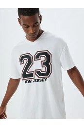 V Neck Printed Short Sleeve Oversize Sports T-Shirt