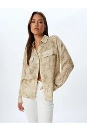 Viscose Shirt Batik Patterned Long Sleeves Flap Pocket Detail