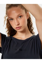 Slogan Printed Bat Sleeve Modal Fabric Sports T-Shirt