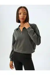 Modal Stand Collar Sports Sweatshirt with Half Zipper