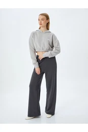 Raised Hooded Long Sleeve Crop Oversize Sweatshirt