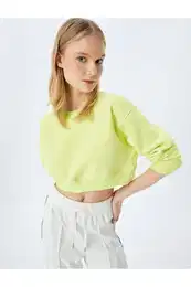 Raised Crop Oversize Crew Neck Basic Sports Sweatshirt