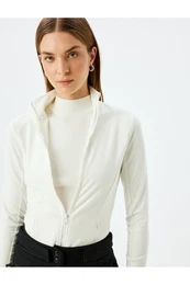 Pocketed Slim Fit Stand Collar Zippered Fleece Sweatshirt