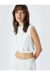 Three Thread Non-raised Hooded Cotton Sleeveless Crop Sweatshirt