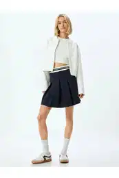 Elastic Detailed Mini Pleated Skirt