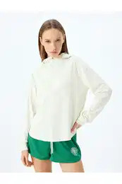 Half Zipper Hooded Stitched Detailed Sports Sweatshirt Interlock