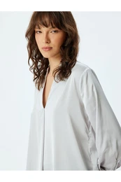 Satin Blouse Judge Collar Cuffed Long Sleeves