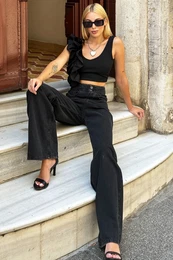 Trend Alaat Stili Women's Black High Waist Wide Leg Jeans